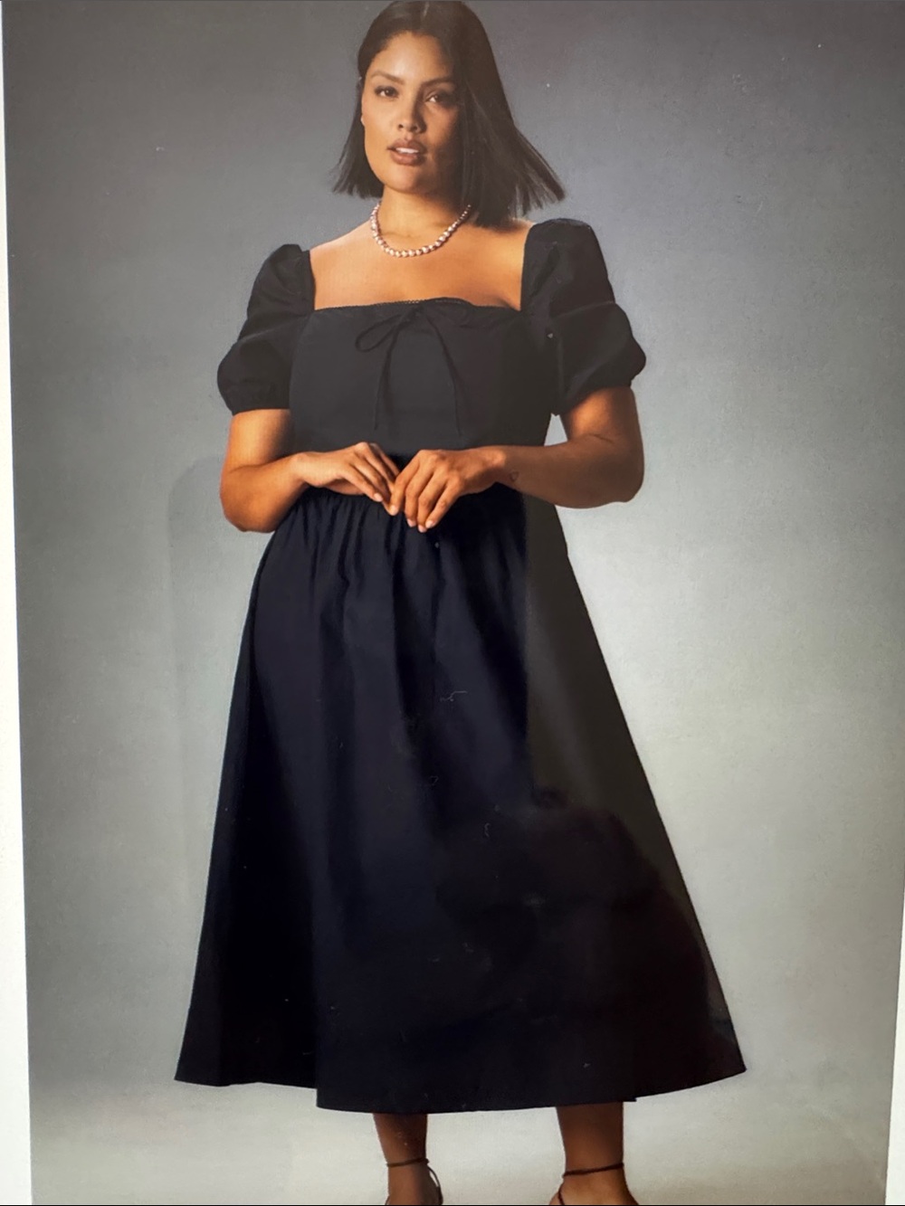 Anthropologie Glamorous Curve Plus Navy Tie-Front Maxi Dress Smock Back 22W NWT